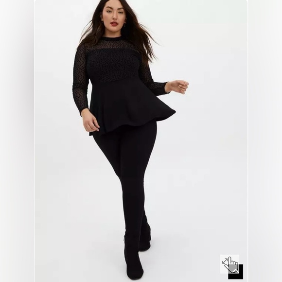 Black Star Mesh & Premium Ponte Peplum Top - Picture 4 of 9